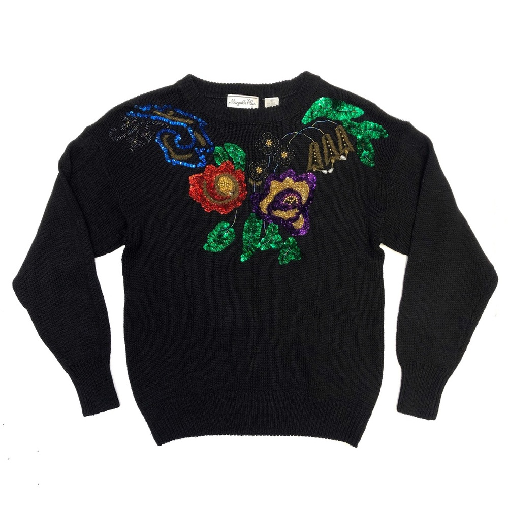 Vintage 80s 90s Sequin Embellished Ugly Sweater Medium